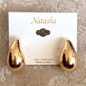 Brand New Natasha Gold Tone Oversized Teardrop Bauble Post Drop Earrings